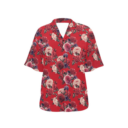 Rose Red Pattern Print Design RO07 Women's Hawaiian Shirt