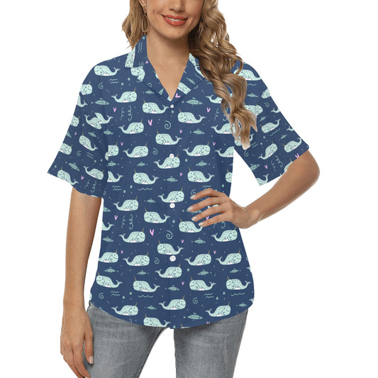 Narwhal Design Print Women's Hawaiian Shirt