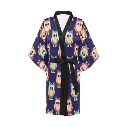 Owl Pattern Print Design A06 Women's Short Kimono