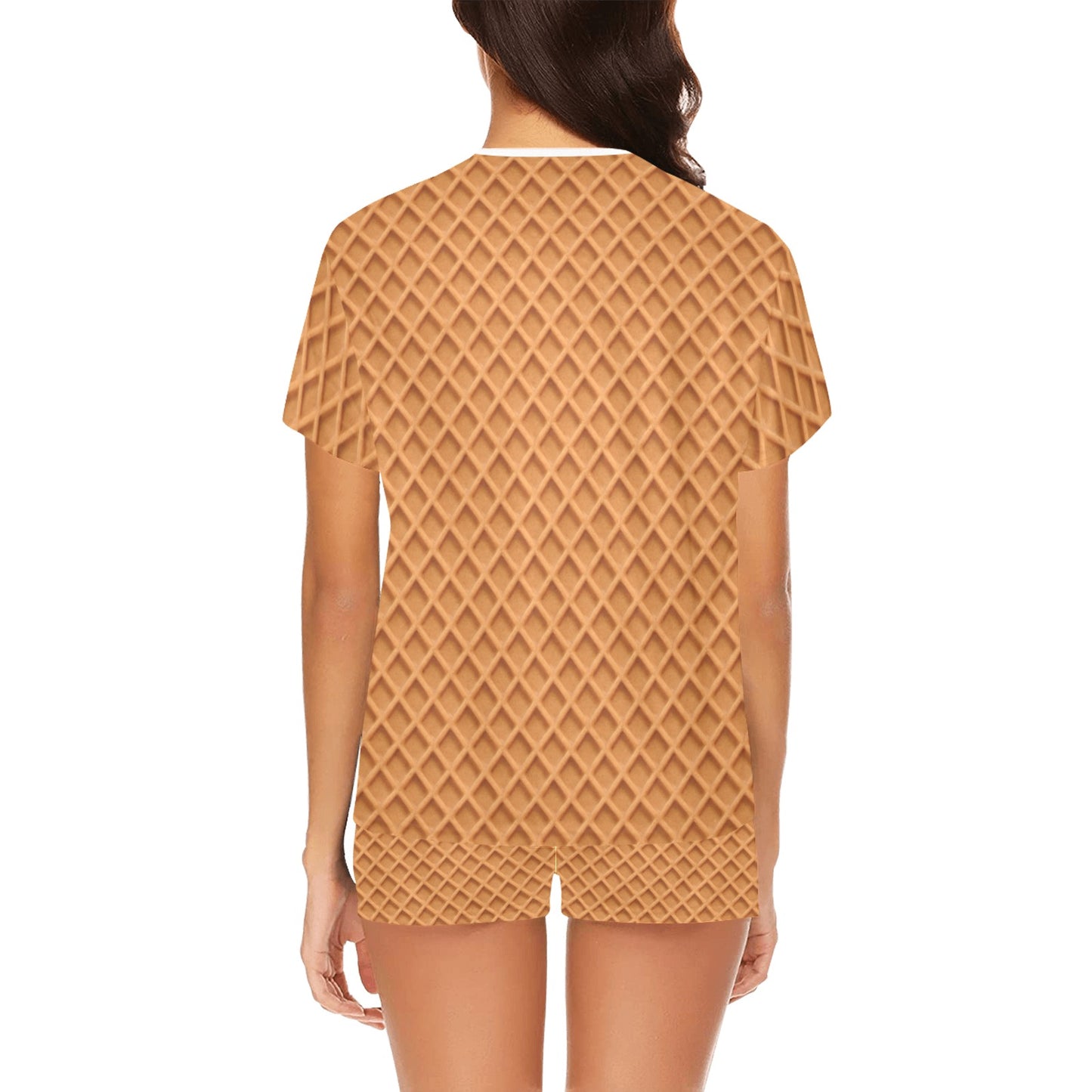Waffle Texture Print Design LKS301 Women's Short Pajama Set