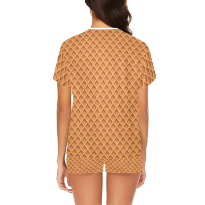 Waffle Texture Print Design LKS301 Women's Short Pajama Set