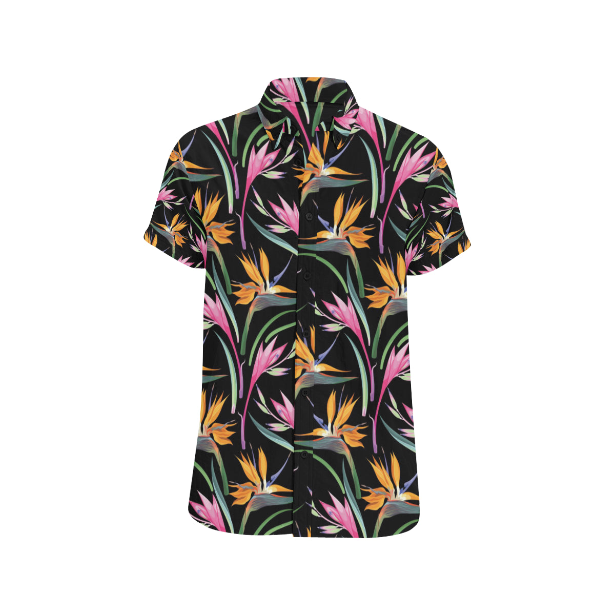 Tropical Flower Pattern Print Design TF017 Men's Short Sleeve Button Up Shirt