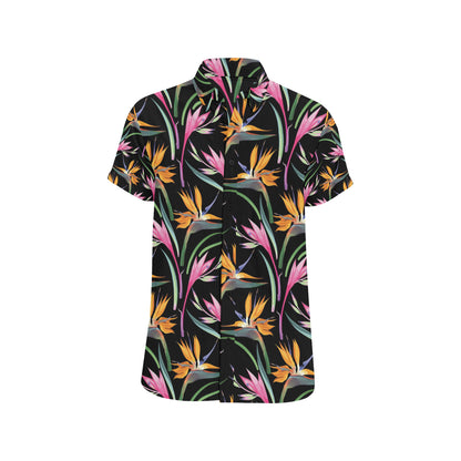 Tropical Flower Pattern Print Design TF017 Men's Short Sleeve Button Up Shirt