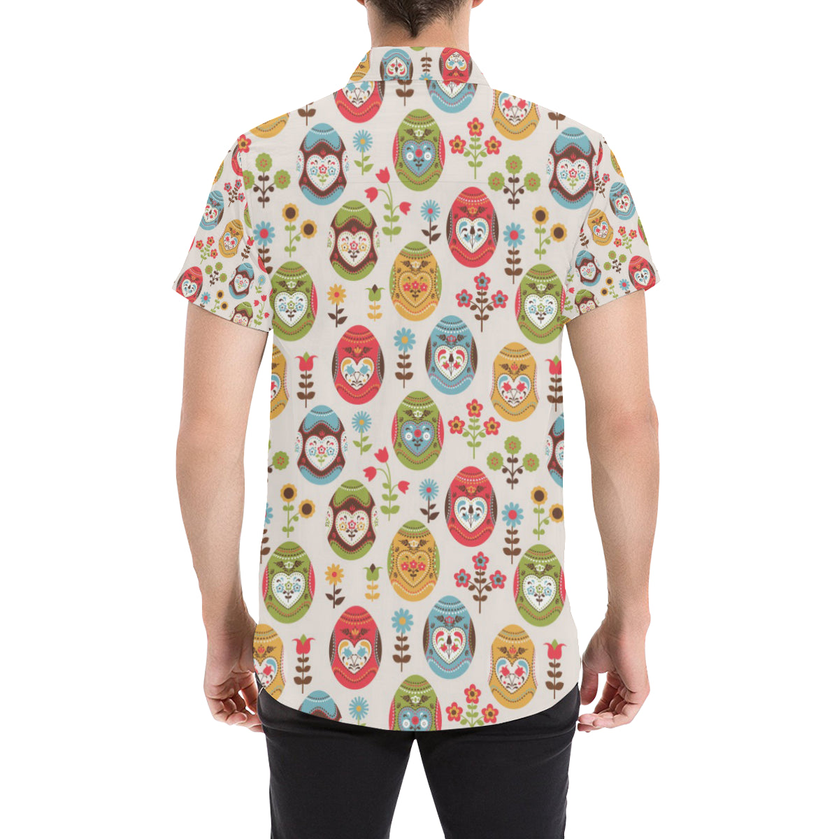 Easter Eggs Pattern Print Design RB011 Men's Short Sleeve Button Up Shirt
