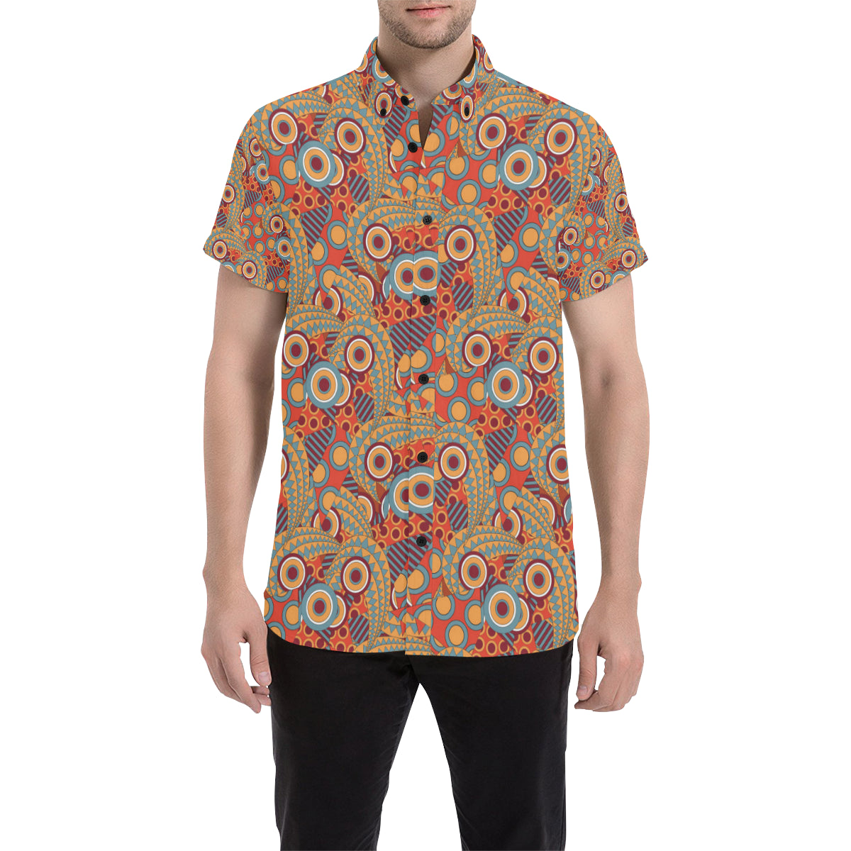 African Pattern Print Design 06 Men's Short Sleeve Button Up Shirt