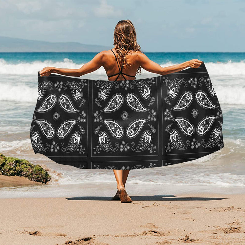 Bandana Paisley Black Print Design LKS308 Beach Towel 32" x 71"