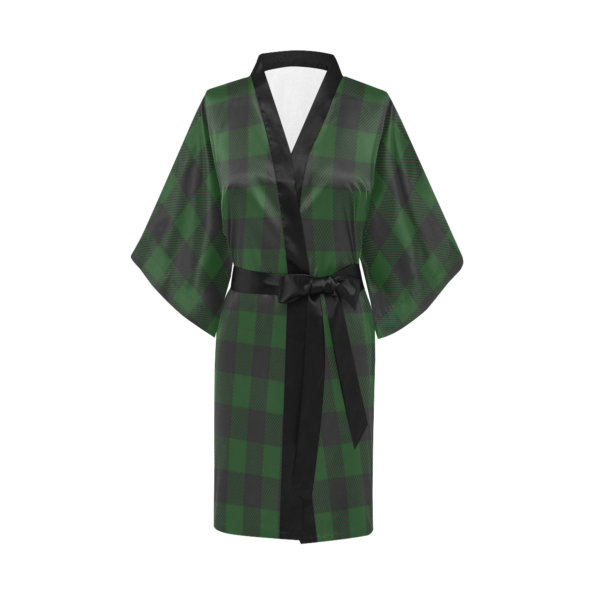 Buffalo check Green Pattern Print Design 02 Women's Short Kimono