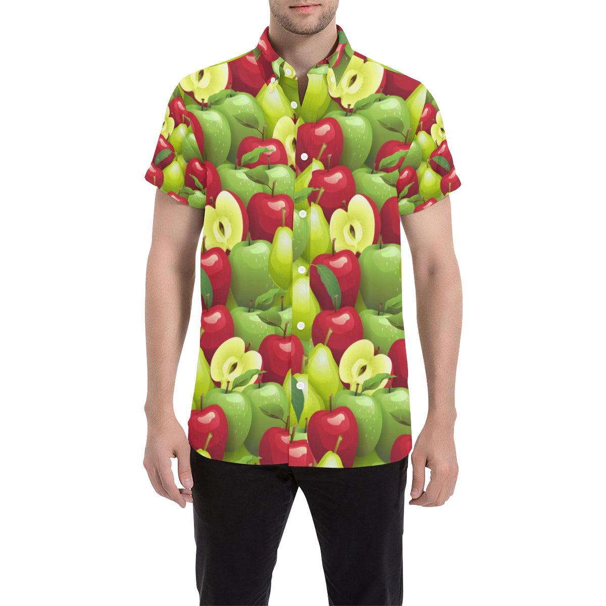 Apple Pattern Print Design AP03 Men's Short Sleeve Button Up Shirt