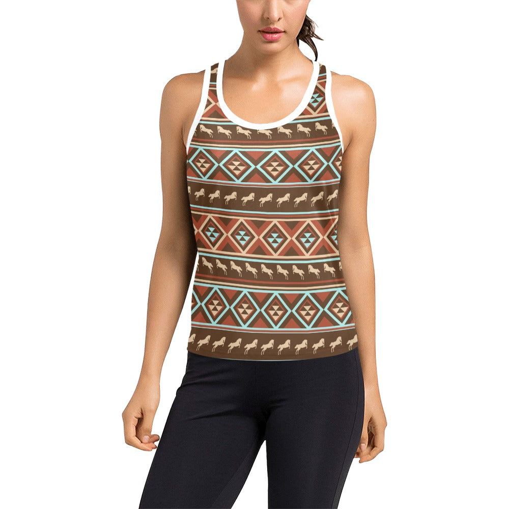 Western Horse Pattern Print LKS301 Women's Racerback Tank Top