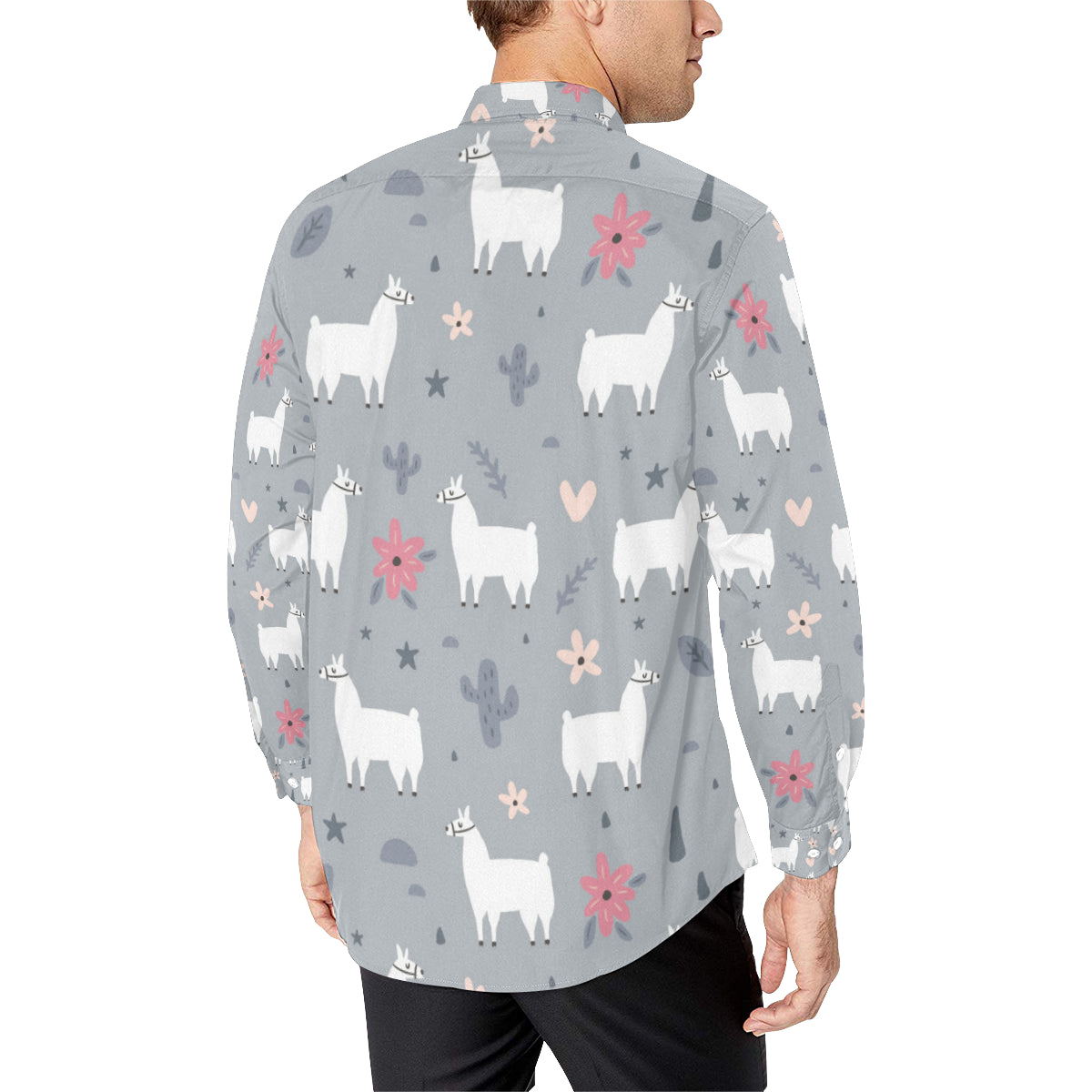 Llama Pattern Print Design 010 Men's Long Sleeve Shirt