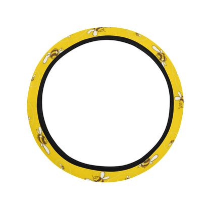 Bee Pattern Print Design 05 Steering Wheel Cover with Elastic Edge