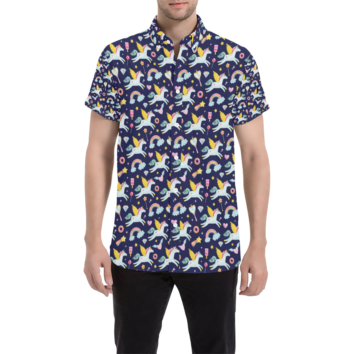 Pegasus Pattern Print Design 05 Men's Short Sleeve Button Up Shirt