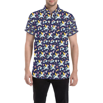 Pegasus Pattern Print Design 05 Men's Short Sleeve Button Up Shirt