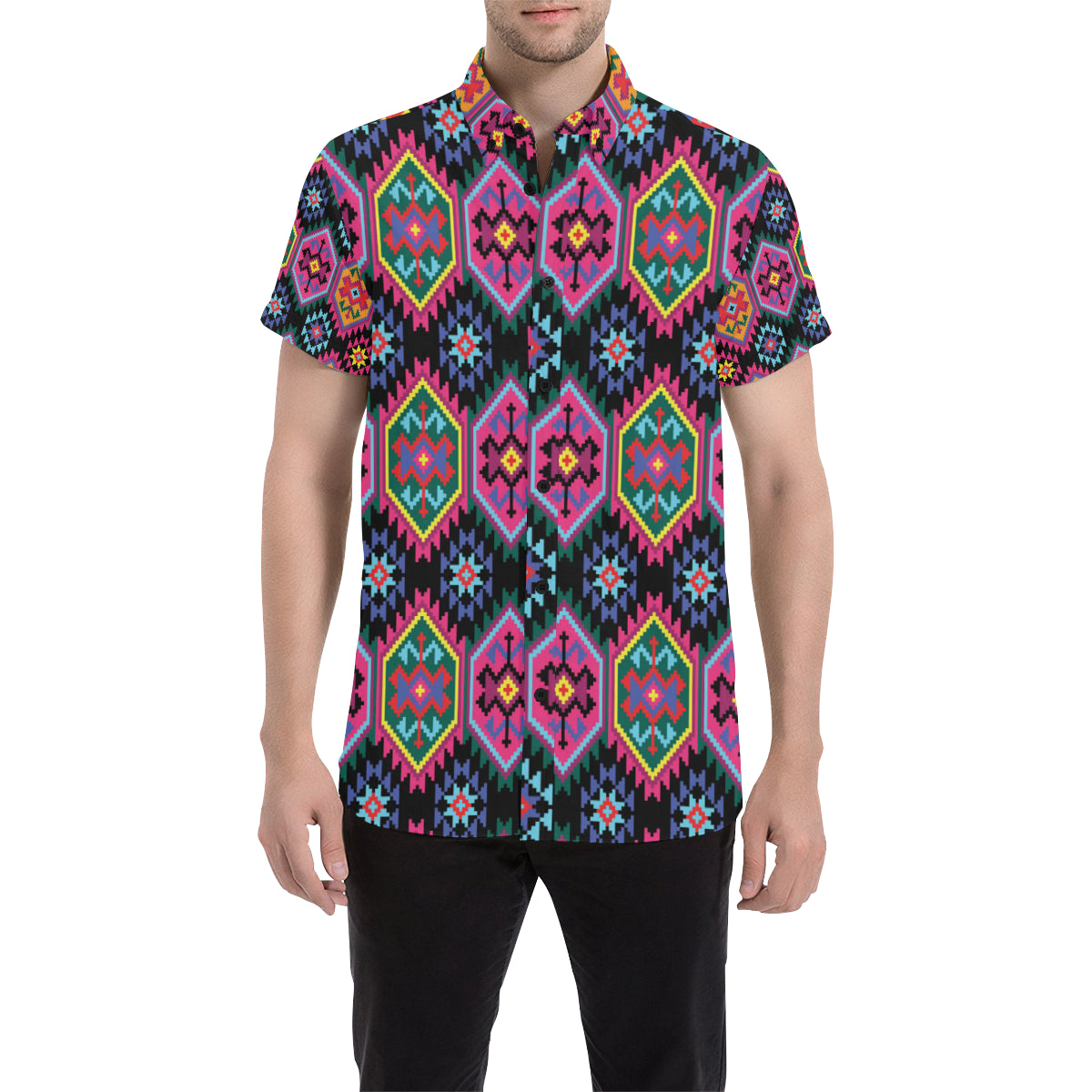 Mexican Pattern Print Design 02 Men's Short Sleeve Button Up Shirt