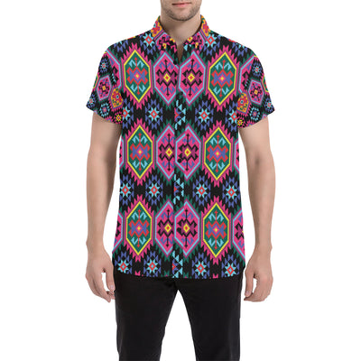 Mexican Pattern Print Design 02 Men's Short Sleeve Button Up Shirt