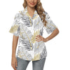 Gold Glitter Tropical Palm Leaves Women's Hawaiian Shirt