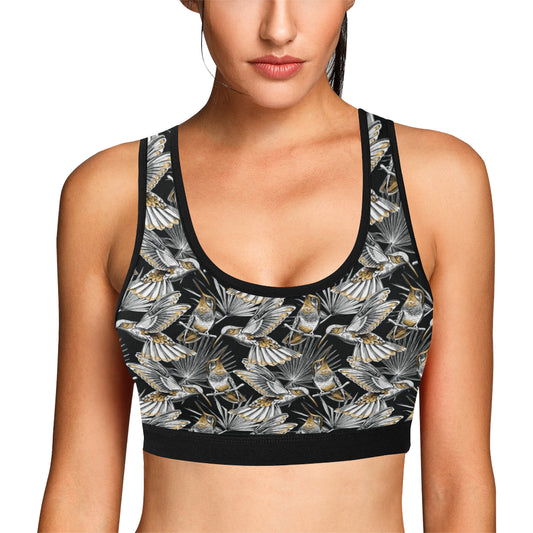 Hummingbird Gold Design Themed Print Sports Bra