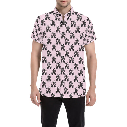 Black Cat Pattern Print Design 01 Men's Short Sleeve Button Up Shirt