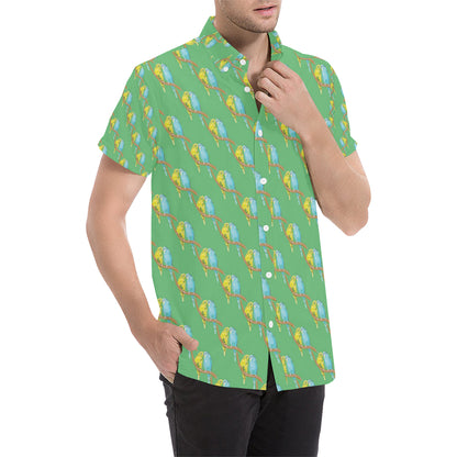 Budgerigar Pattern Print Design 01 Men's Short Sleeve Button Up Shirt