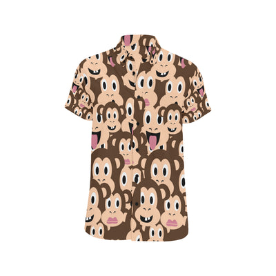 Emoji Monkey Print Pattern Men's Short Sleeve Button Up Shirt
