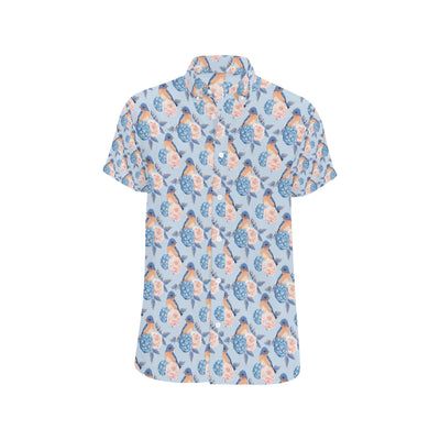 Bluebird Pattern Print Design 01 Men's Short Sleeve Button Up Shirt