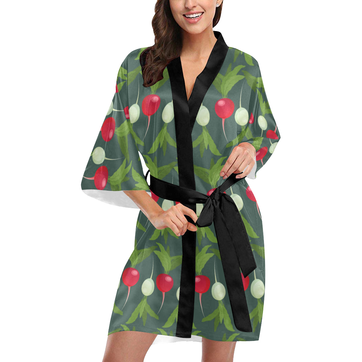 Radish Pattern Print Design A03 Women's Short Kimono