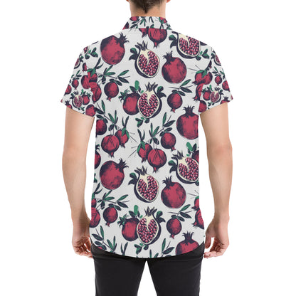 Pomegranate Pattern Print Design PG01 Men's Short Sleeve Button Up Shirt