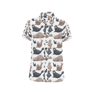 Sea Lion Pattern Print Design 02 Men's Short Sleeve Button Up Shirt