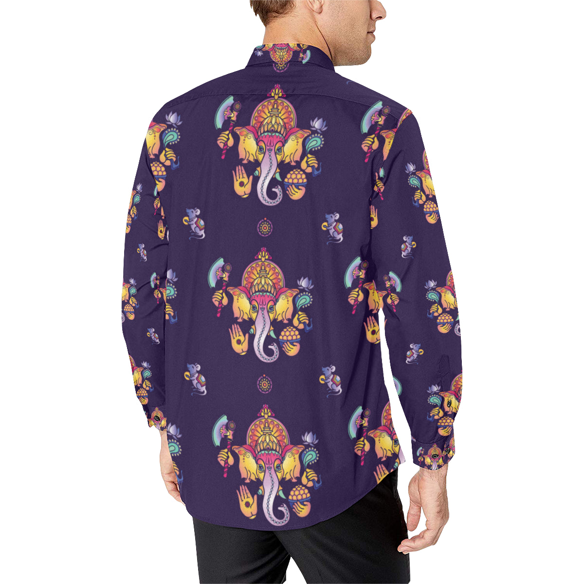 Ganesha Pattern Print Design 04 Men's Long Sleeve Shirt