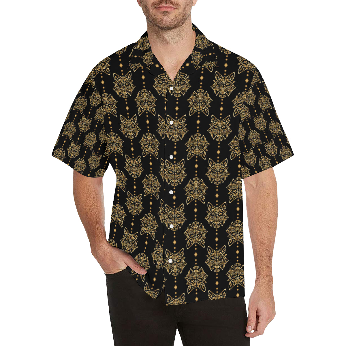Aztec Wolf Pattern Print Design 04 Men's Hawaiian Shirt