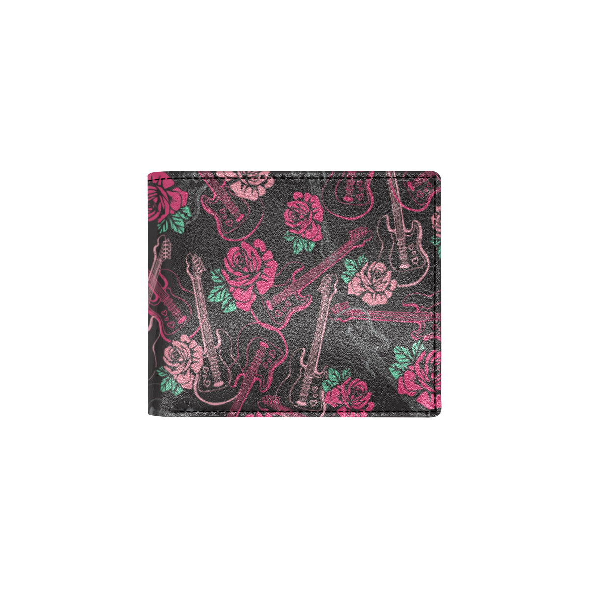 Bass Guitar Pink Rose Pattern Print Design 01 Men's ID Card Wallet