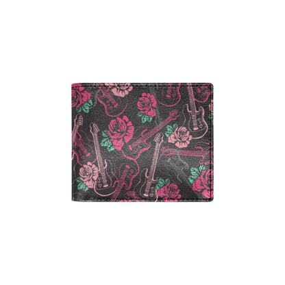 Bass Guitar Pink Rose Pattern Print Design 01 Men's ID Card Wallet