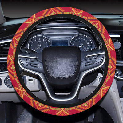 Southwest Aztec Design Themed Print Steering Wheel Cover with Elastic Edge