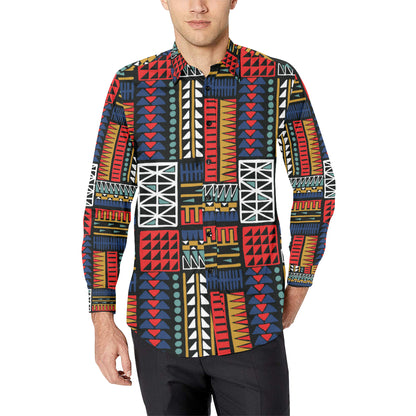 Kente Pattern Print Design 02 Men's Long Sleeve Shirt