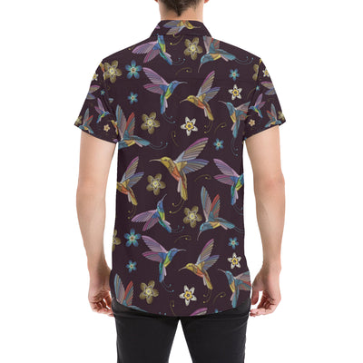 Hummingbird Pattern Print Design 04 Men's Short Sleeve Button Up Shirt