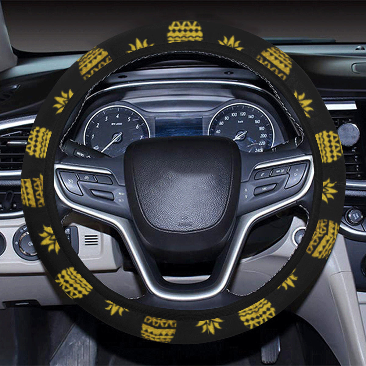 Pineapple Gold Tribal Style Print Steering Wheel Cover with Elastic Edge