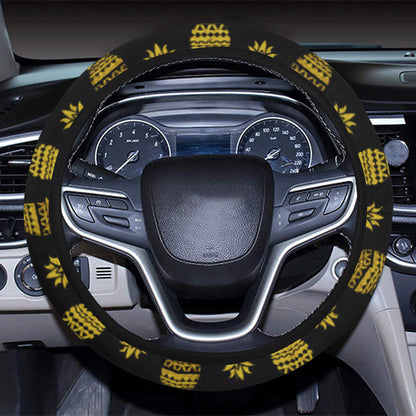 Pineapple Gold Tribal Style Print Steering Wheel Cover with Elastic Edge