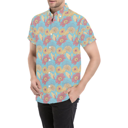 Gerberas Pattern Print Design GB04 Men's Short Sleeve Button Up Shirt