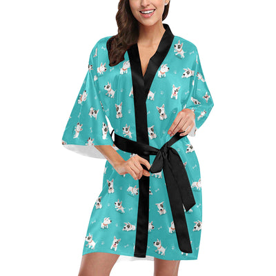 Bull Terriers Pattern Print Design 07 Women's Short Kimono