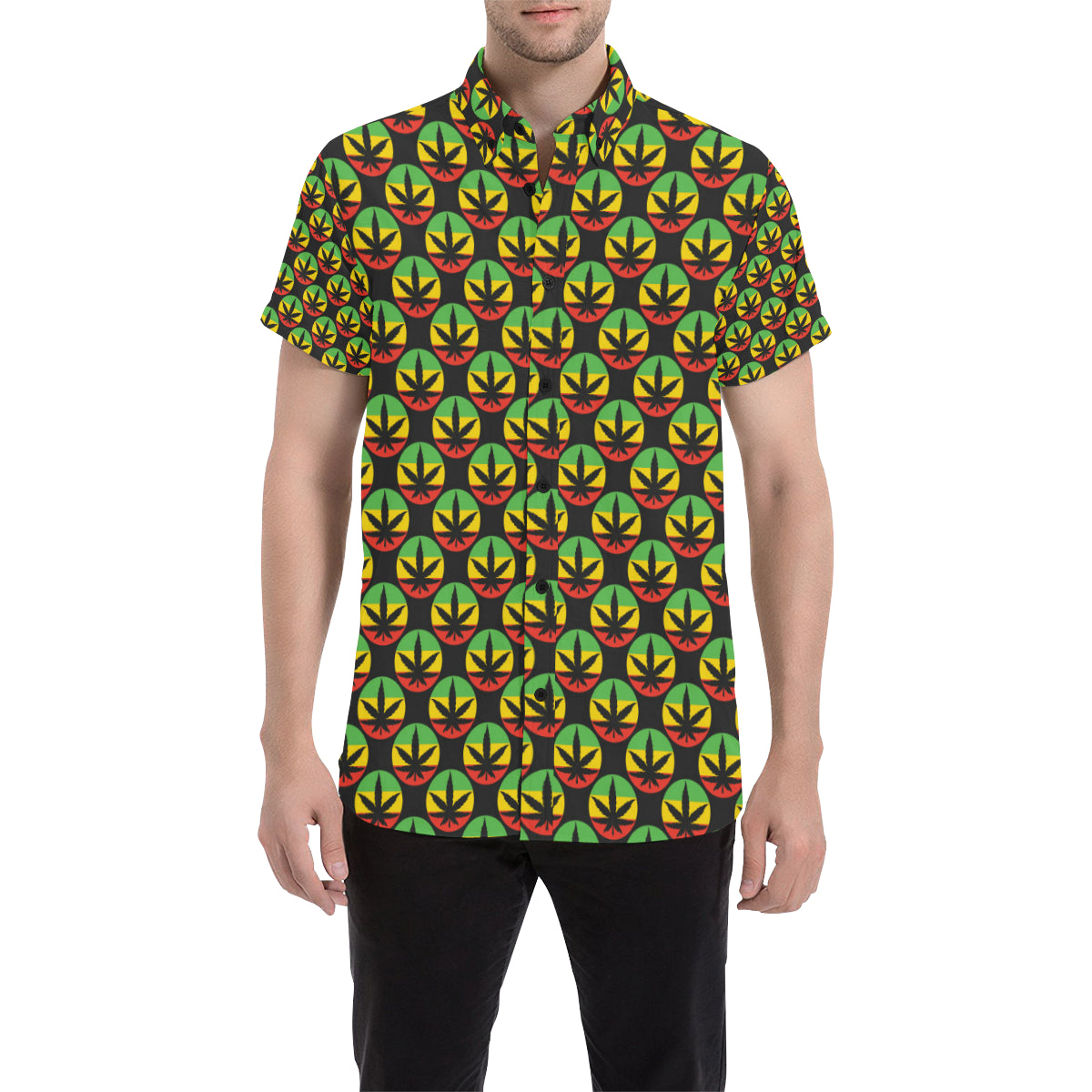 Rasta Reggae Color Design Men's Short Sleeve Button Up Shirt