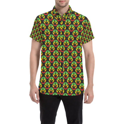 Rasta Reggae Color Design Men's Short Sleeve Button Up Shirt