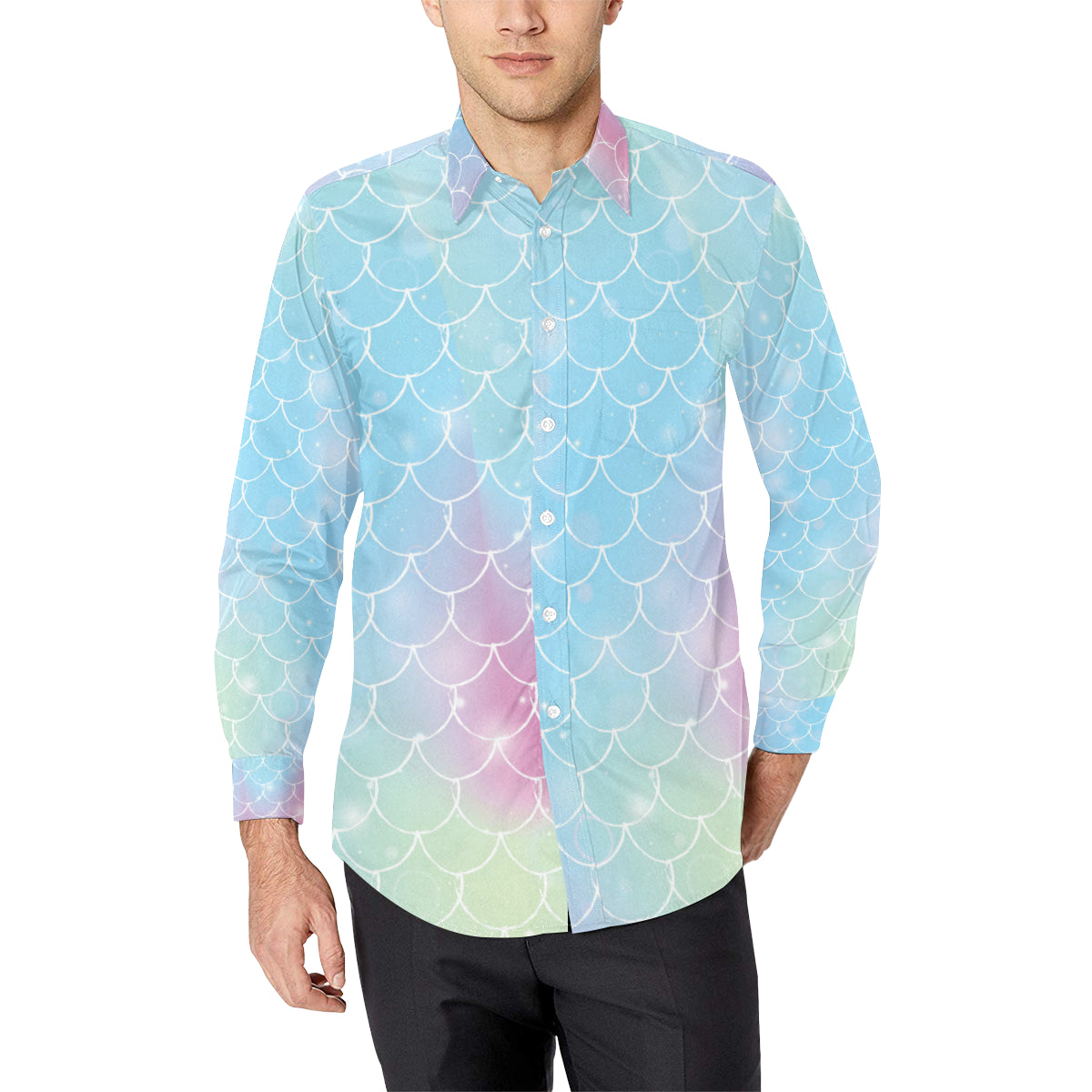 Rainbow Pattern Print Design A06 Men's Long Sleeve Shirt