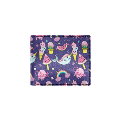 Narwhal Cute Pattern Print Design 02 Men's ID Card Wallet