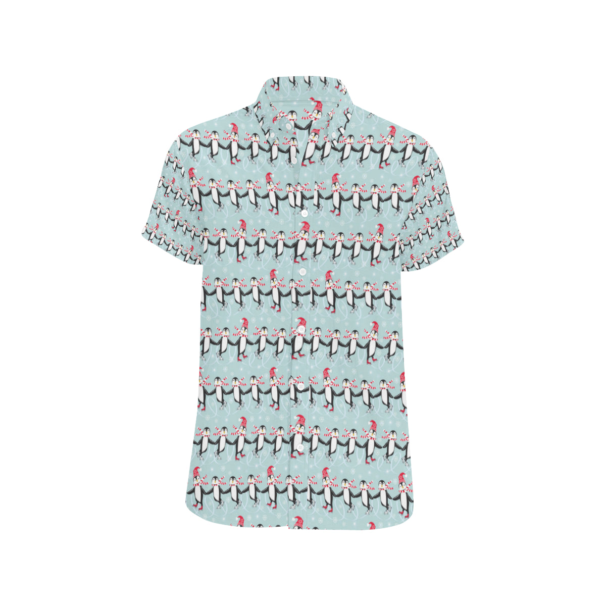 Penguin Sking Design Men's Short Sleeve Button Up Shirt