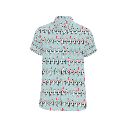 Penguin Sking Design Men's Short Sleeve Button Up Shirt