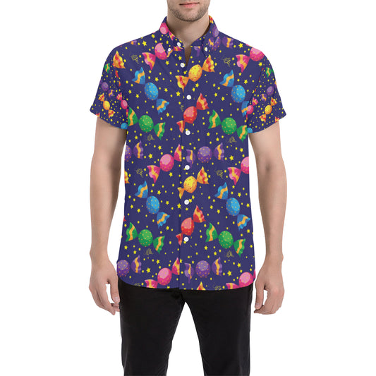 Candy Pattern Print Design CA06 Men's Short Sleeve Button Up Shirt