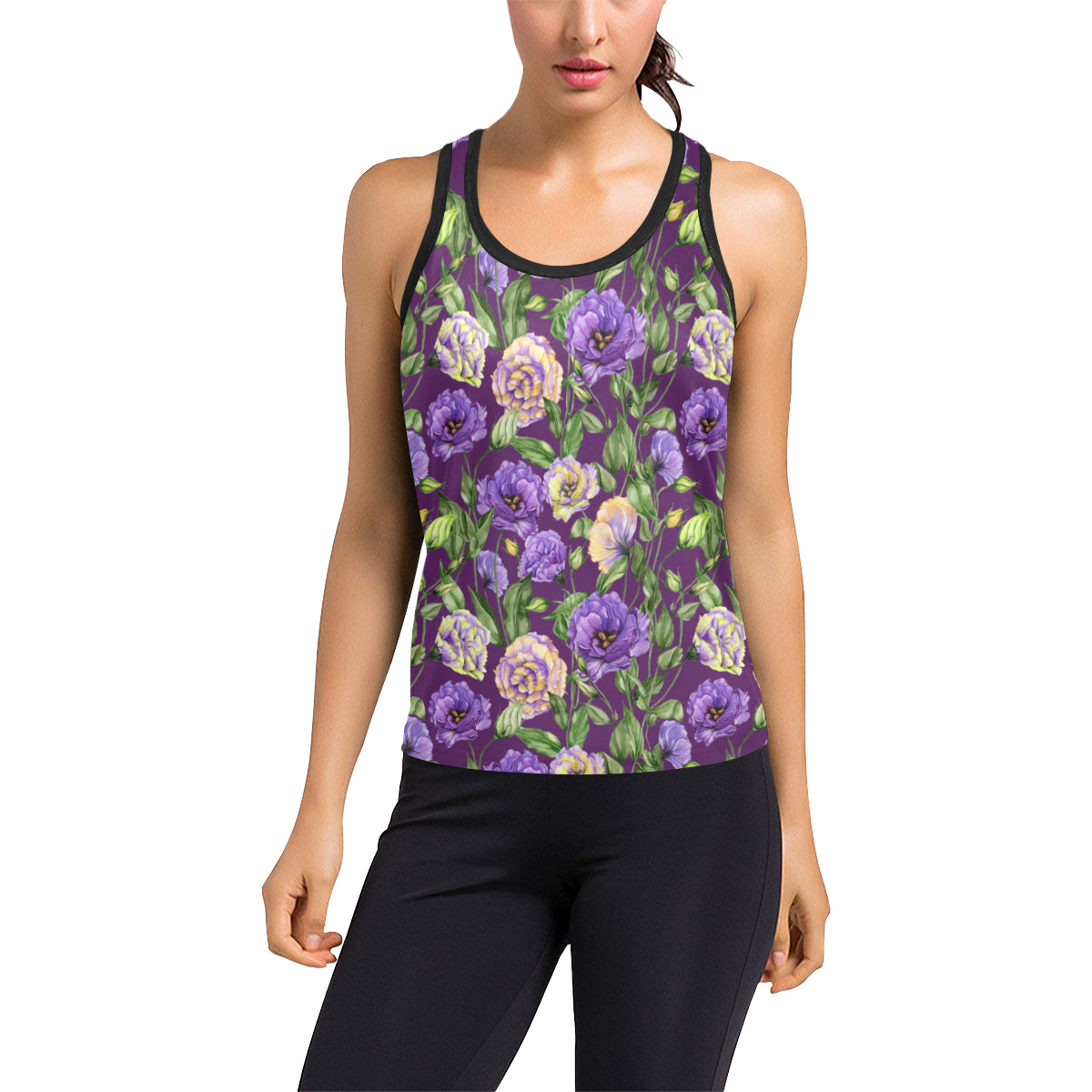 Lisianthus Pattern Print Design LT03 Women's Racerback Tank Top