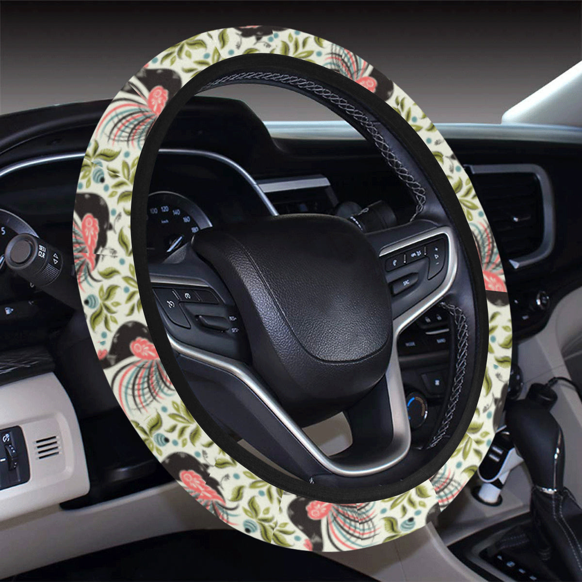 Rooster Print Design Steering Wheel Cover with Elastic Edge