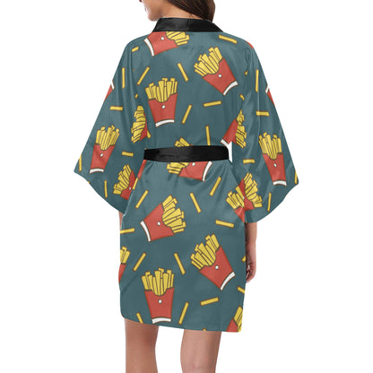 French Fried Pattern Print Design 04 Women's Short Kimono