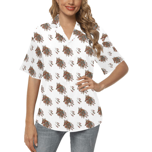 Aztec Wolf Pattern Print Design 02 Women's Hawaiian Shirt